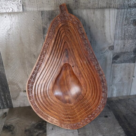 Pear Shaped Wood Collapsible Fruit Bowl Kitchen Decor Wooden - Picture 7 of 9